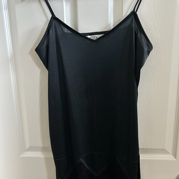 Vintage Pat Richards Fringe Slip Dress Womens Black Spaghetti Strap Tassel SZ12 - Picture 5 of 9